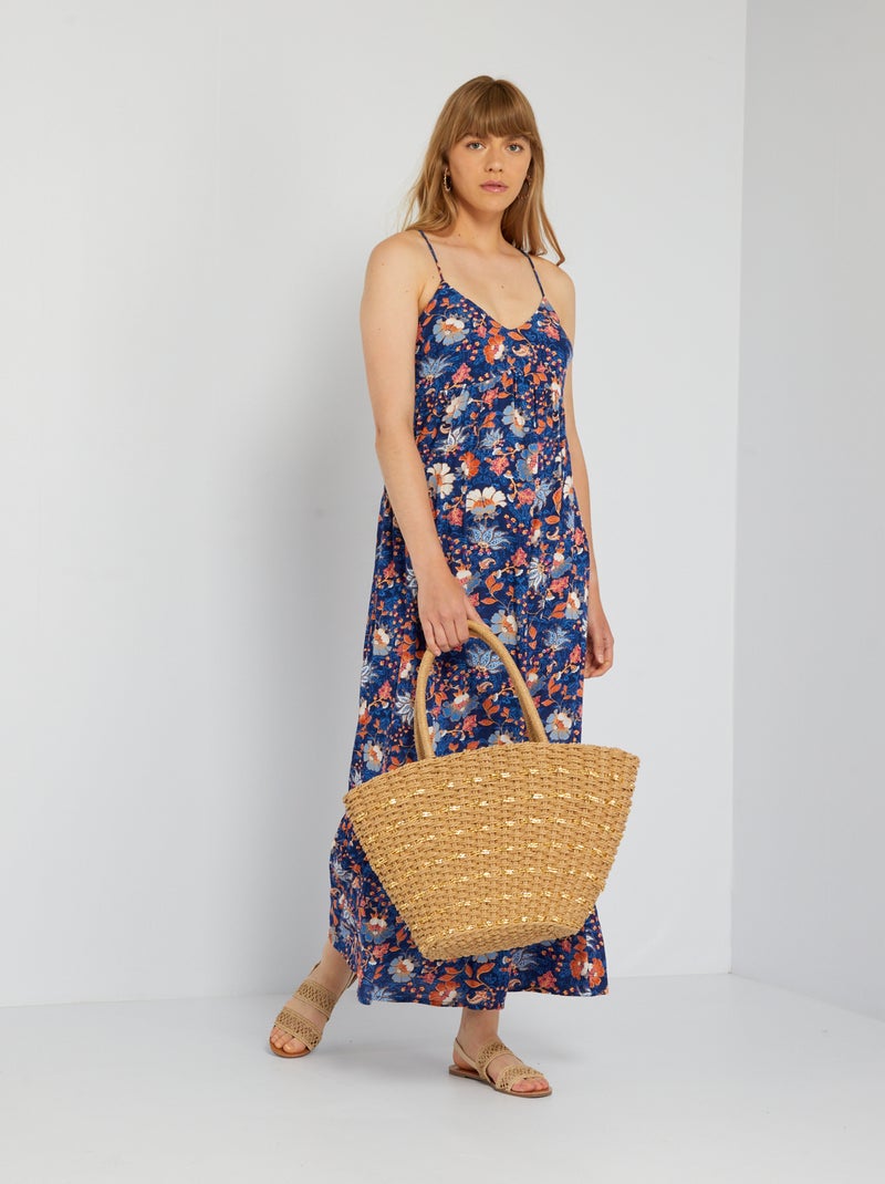 Vestido largo con acabado a capas AZUL - Kiabi