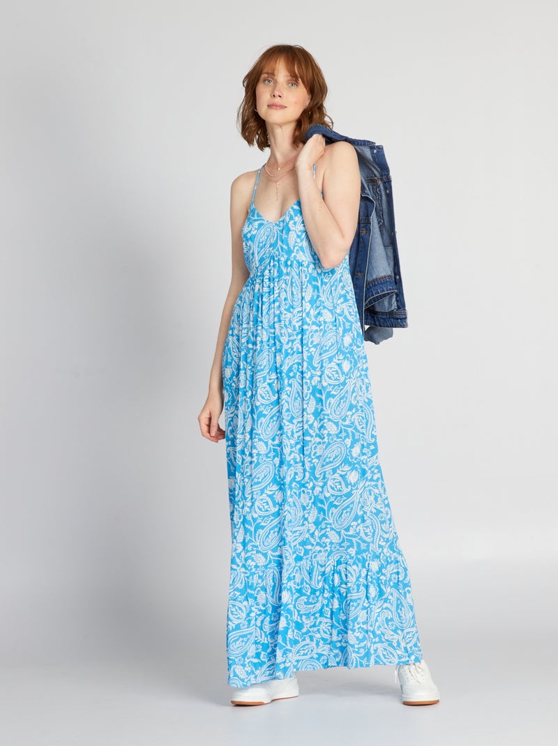 Vestido largo con acabado a capas AZUL - Kiabi