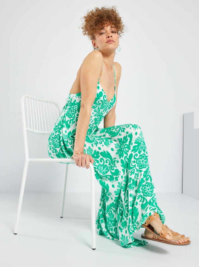 Vestido largo con acabado a capas Verde - Kiabi