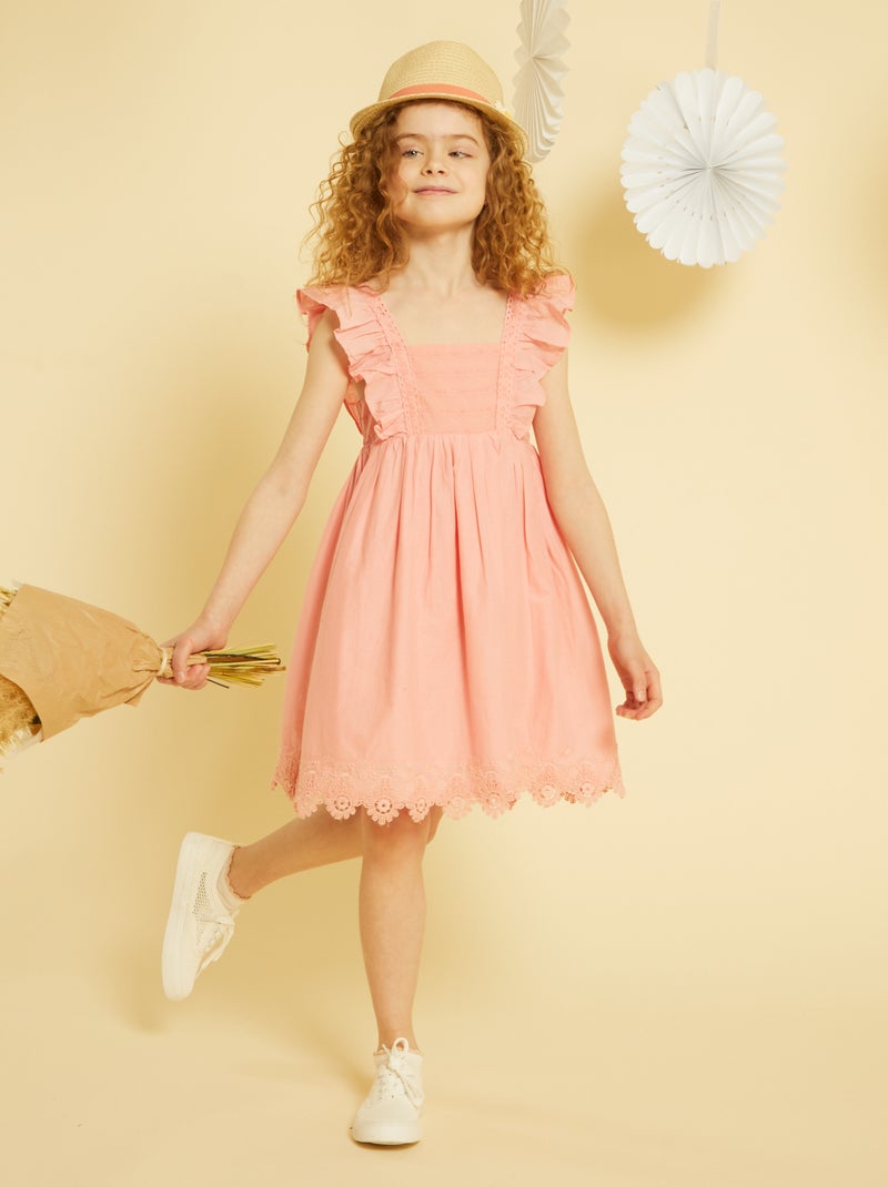 Vestido largo con bordado inglés ROSA - Kiabi