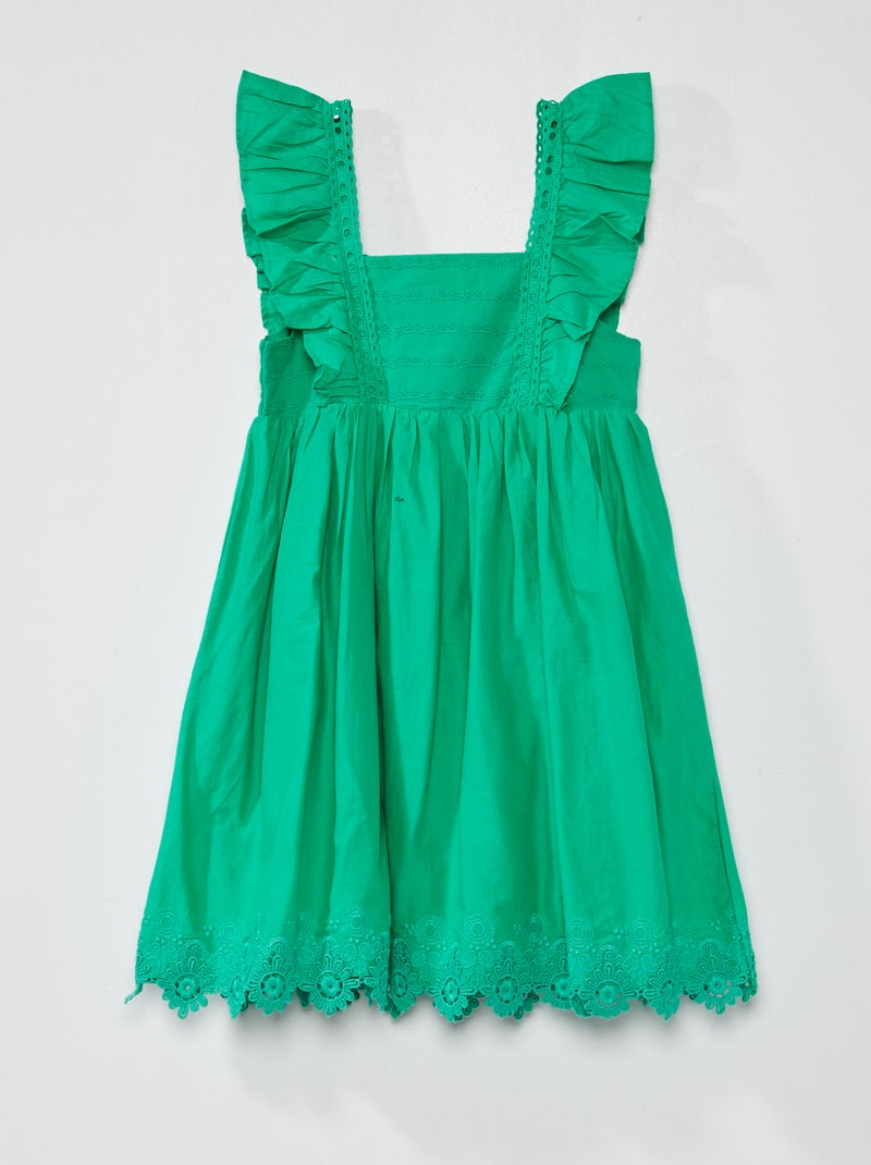 Vestido largo con bordado inglés VERDE - Kiabi