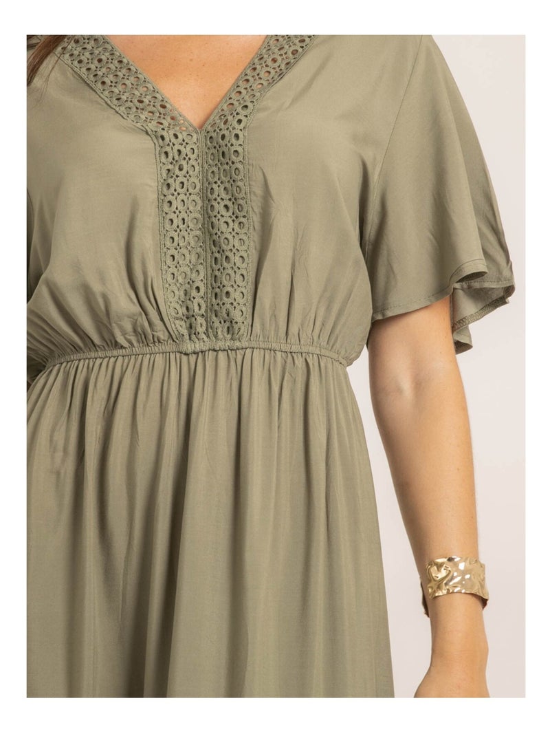 Vestido largo con bordados IREANE Caqui - Kiabi