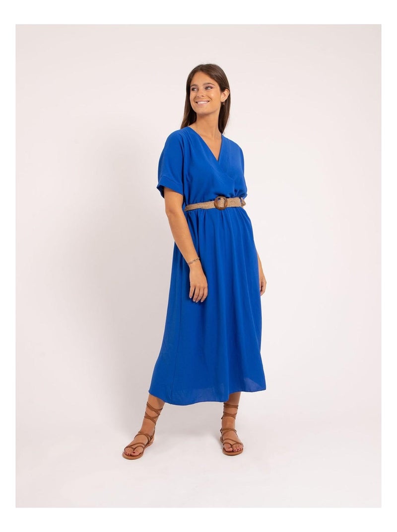 Vestido largo con cinturón ICALEST Azul real - Kiabi