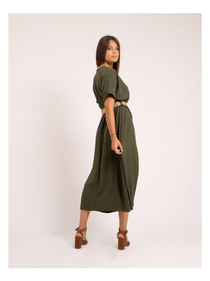 Vestido largo con cinturón ICALEST Caqui - Kiabi