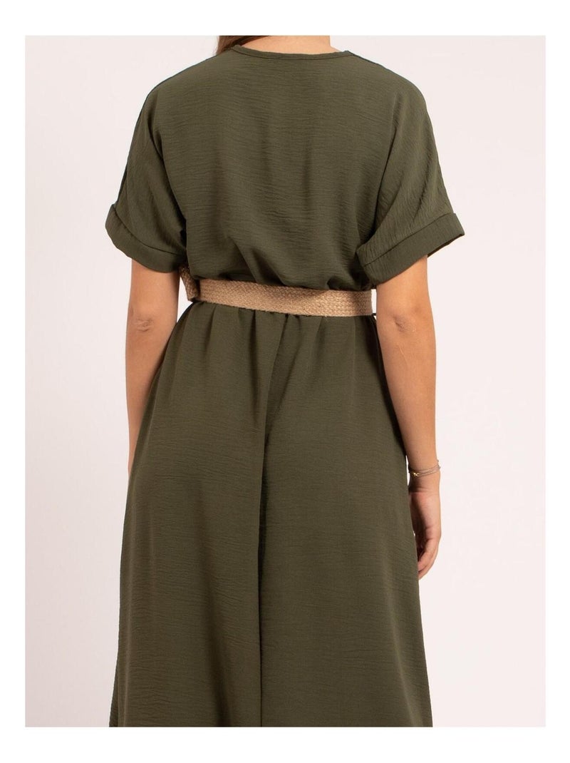Vestido largo con cinturón ICALEST Caqui - Kiabi
