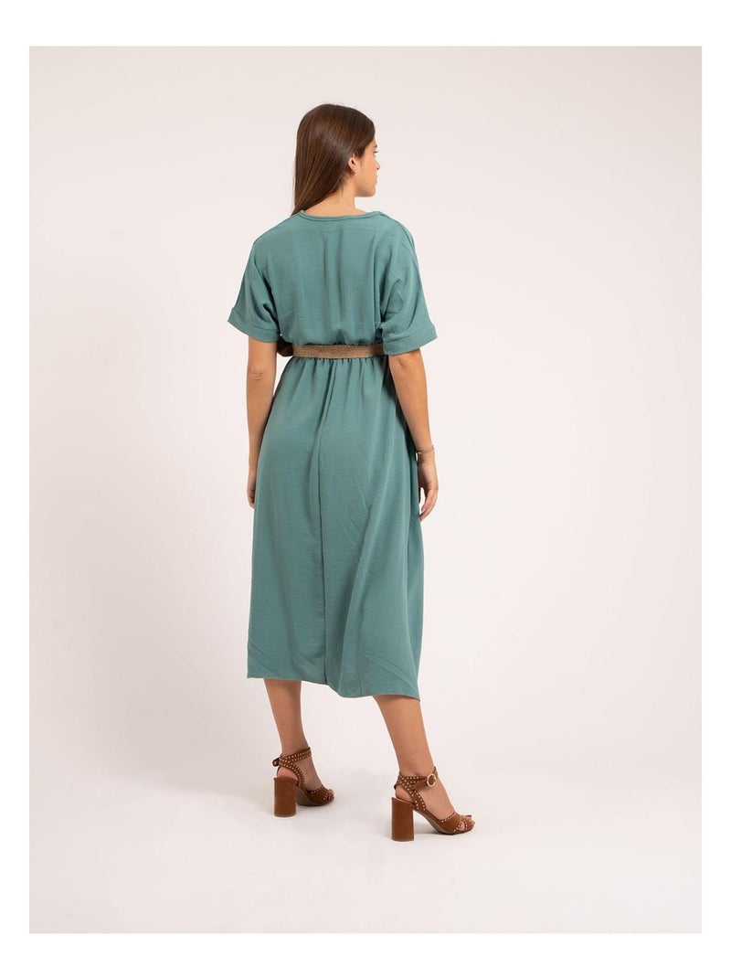 Vestido largo con cinturón ICALEST Verde agua - Kiabi