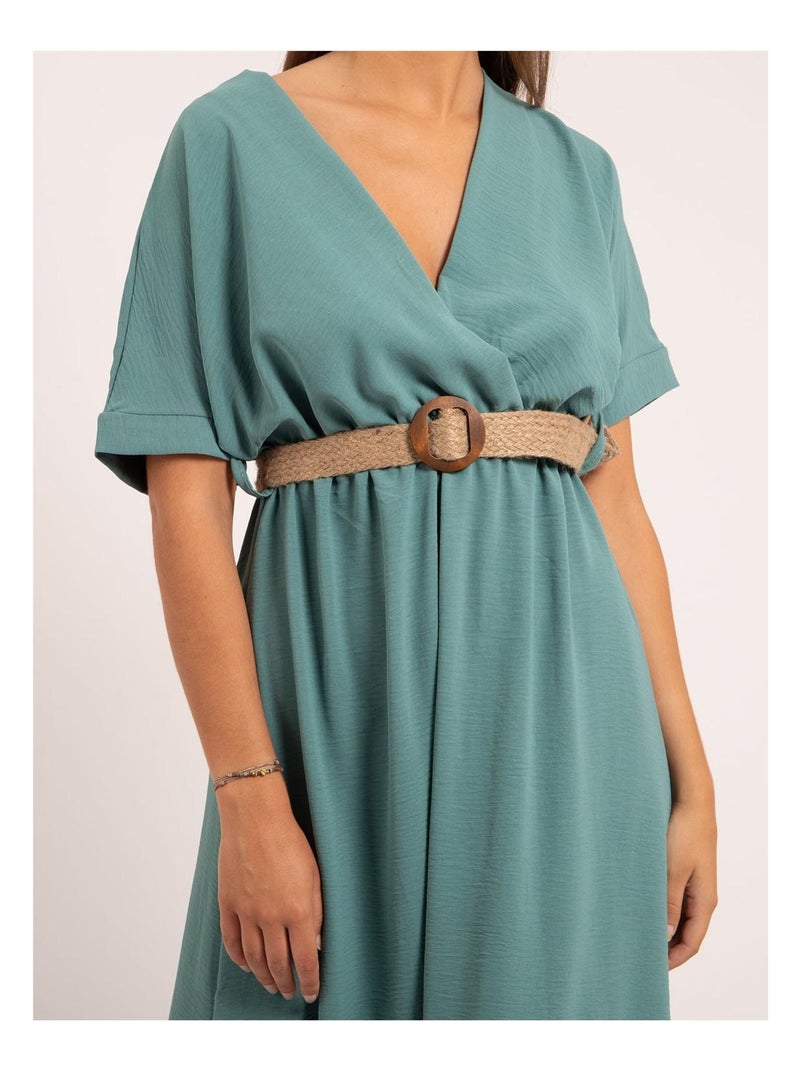 Vestido largo con cinturón ICALEST Verde agua - Kiabi