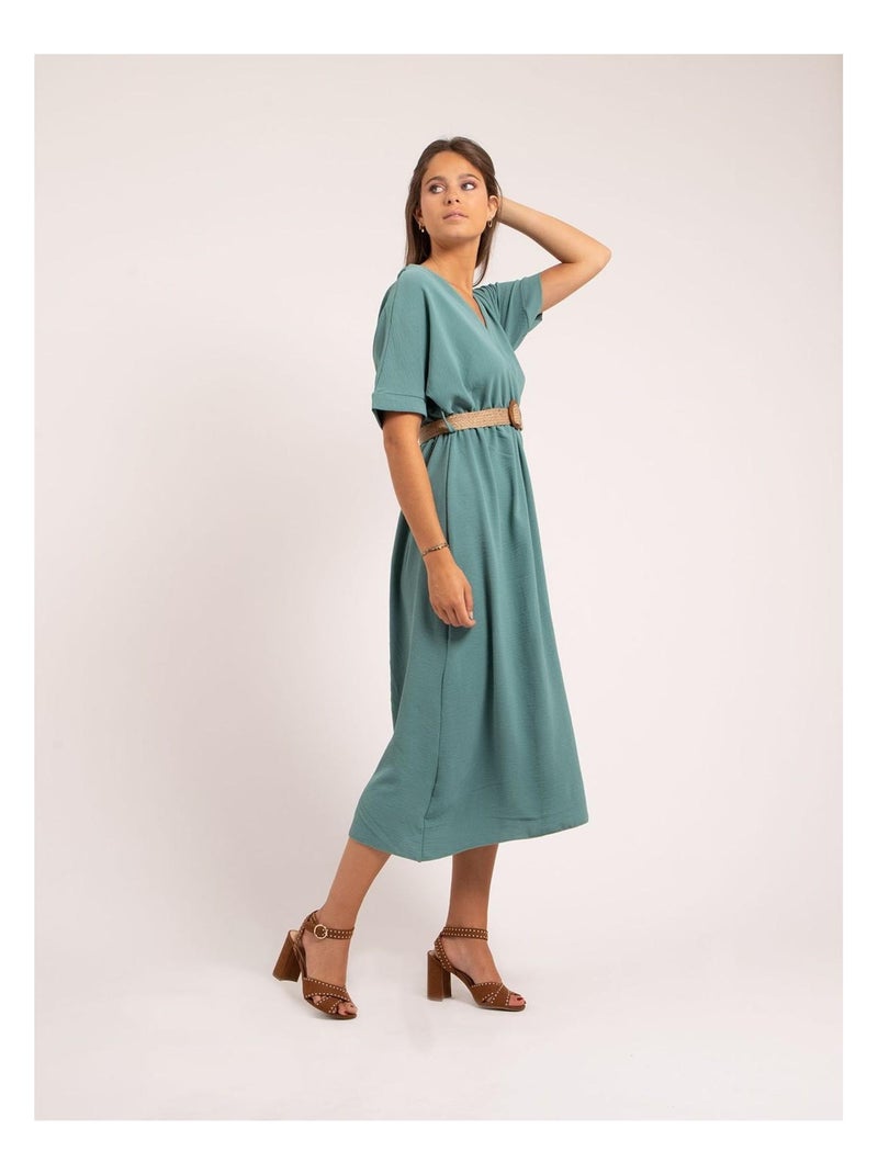 Vestido largo con cinturón ICALEST Verde agua - Kiabi