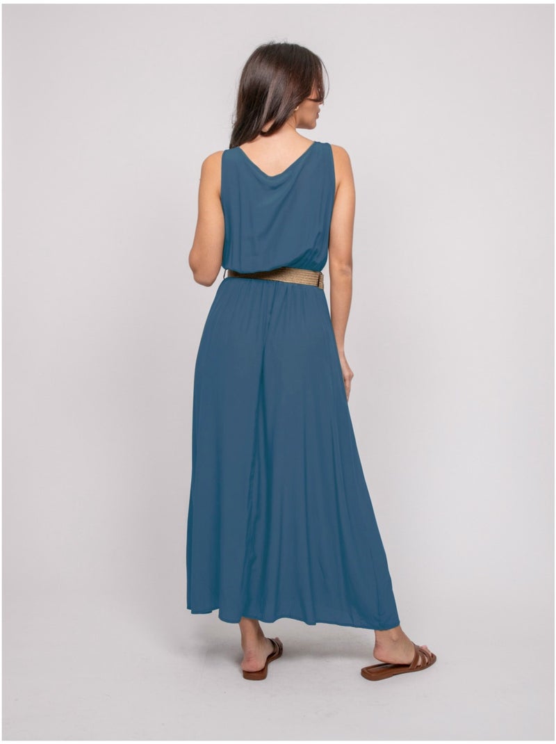 Vestido largo con cinturón ILANEL Azul marino - Kiabi