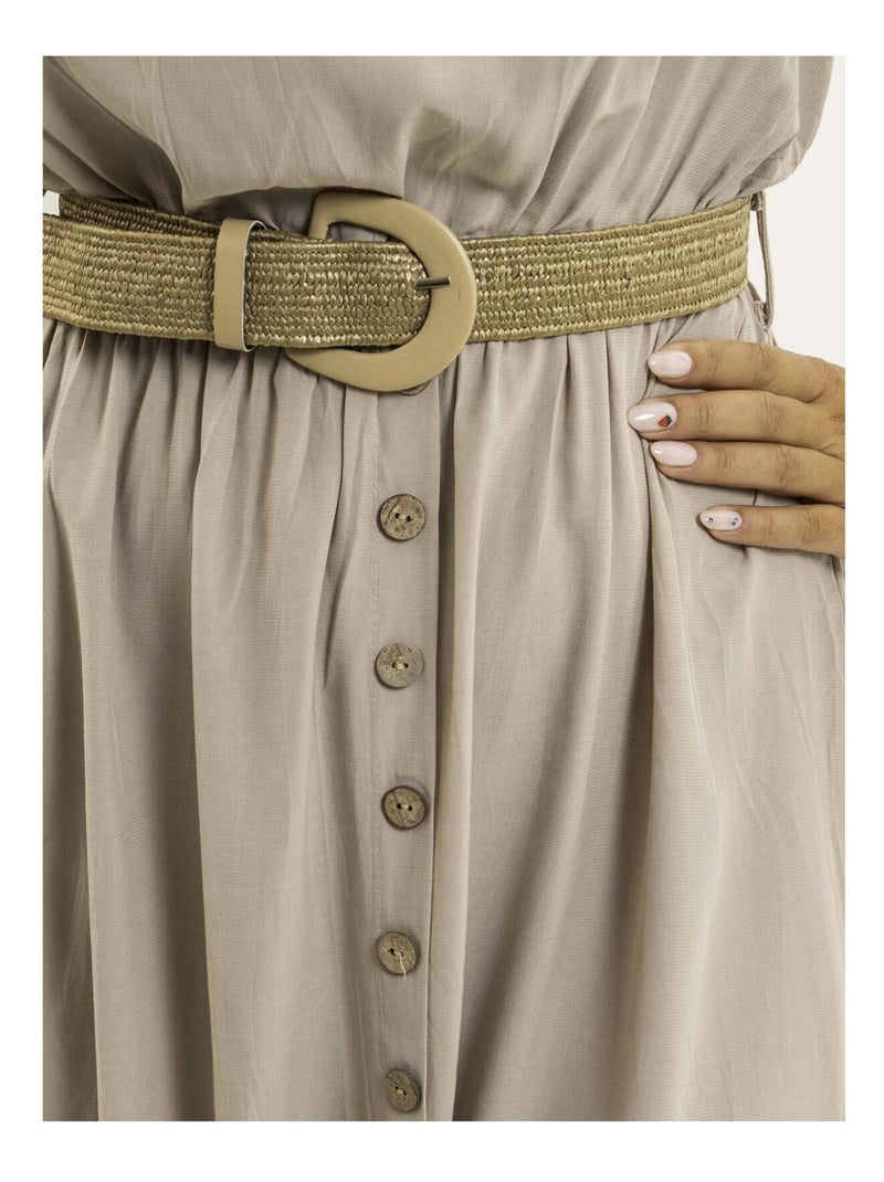 Vestido largo con cinturón ILANEL Beige - Kiabi