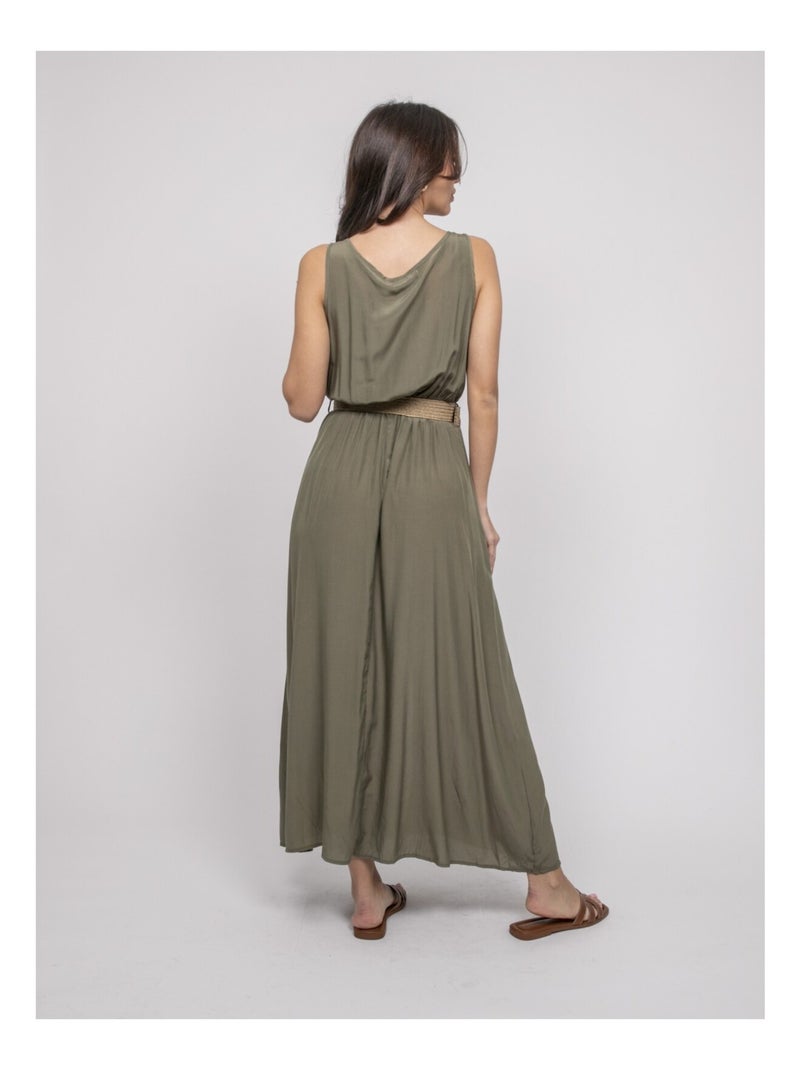 Vestido largo con cinturón ilanel Caqui - Kiabi