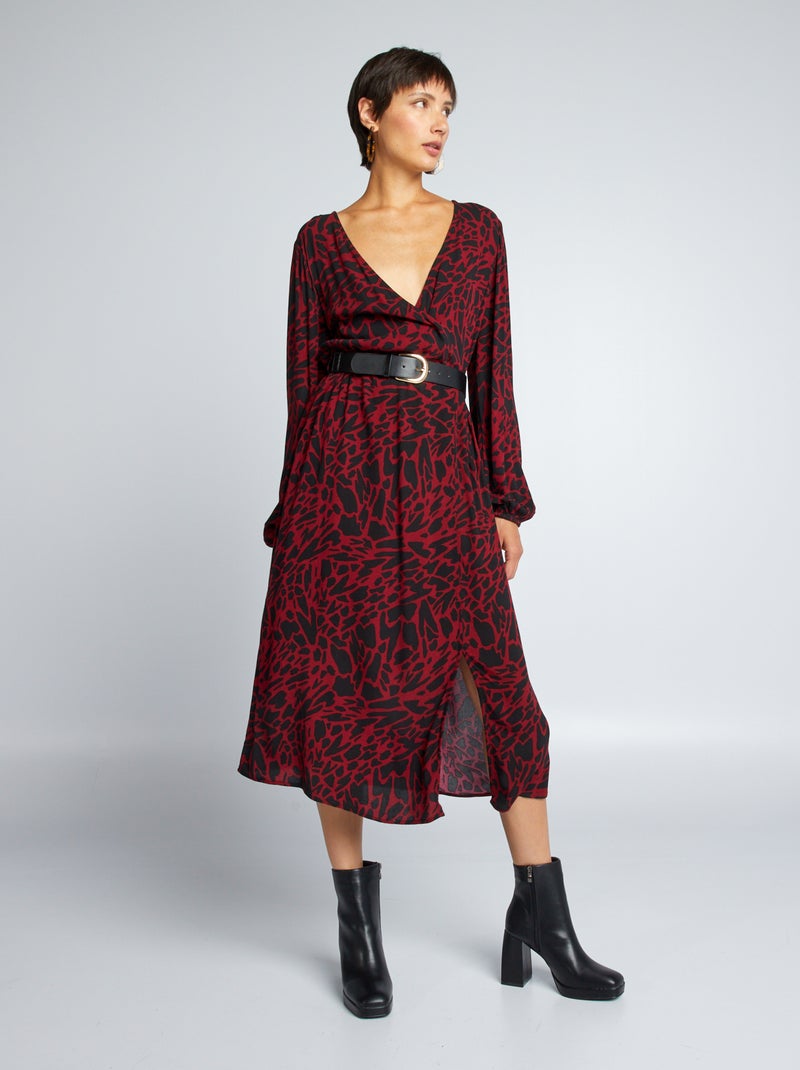 Vestido largo con cinturón ROJO - Kiabi