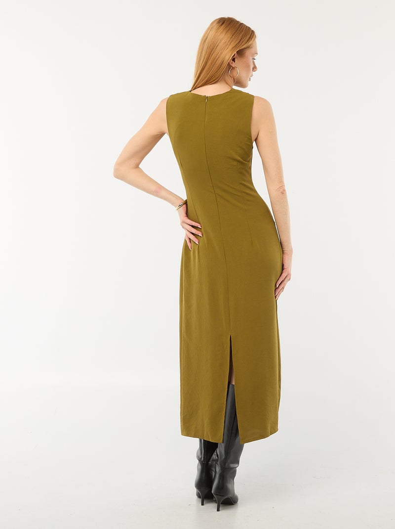 Vestido largo con corte drapeado y detalle de bisutería en la cintura Verde - Kiabi