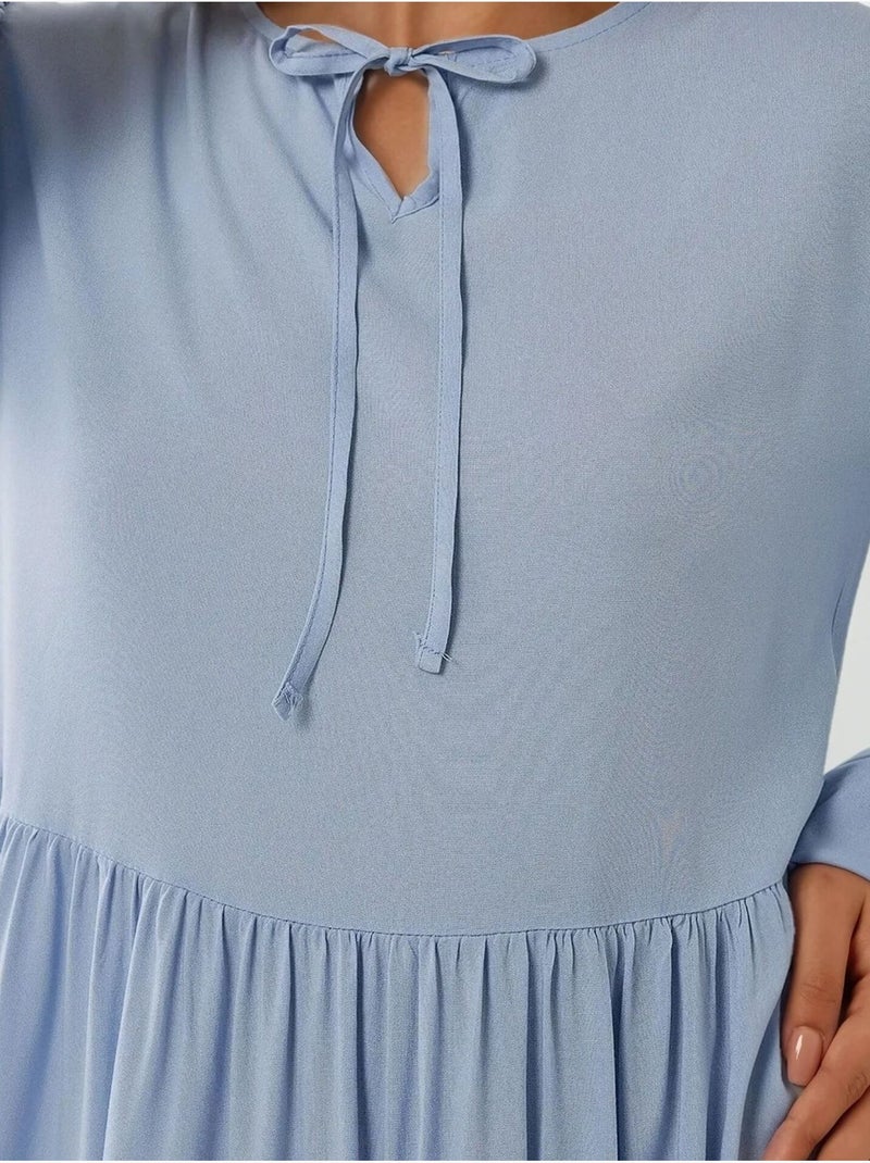 Vestido largo con corte en a y cuello redondo hiccup Azul - Kiabi