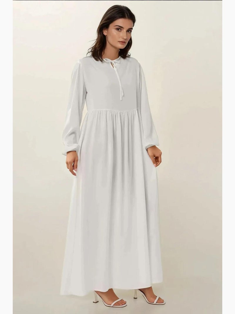 Vestido largo con corte en a y cuello redondo hiccup Marfil - Kiabi