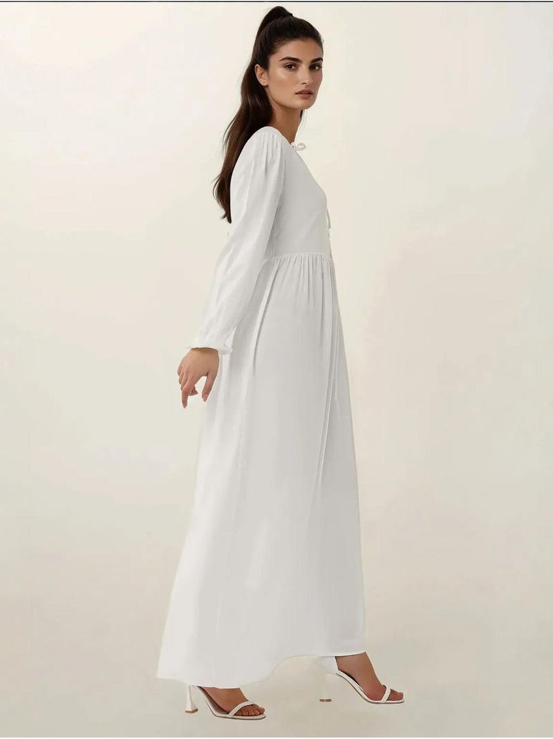Vestido largo con corte en a y cuello redondo hiccup Marfil - Kiabi