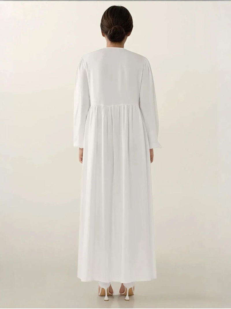 Vestido largo con corte en a y cuello redondo hiccup Marfil - Kiabi