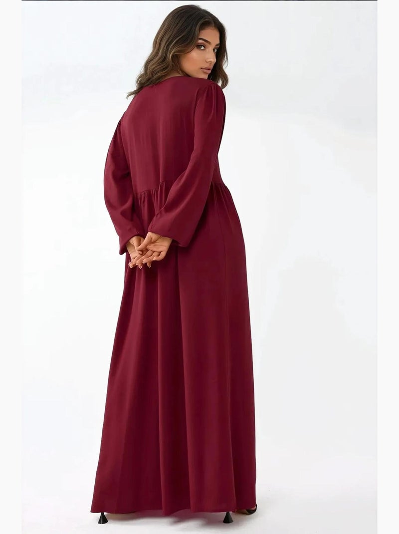 Vestido largo con corte en a y cuello redondo hiccup Rojo burdeos - Kiabi