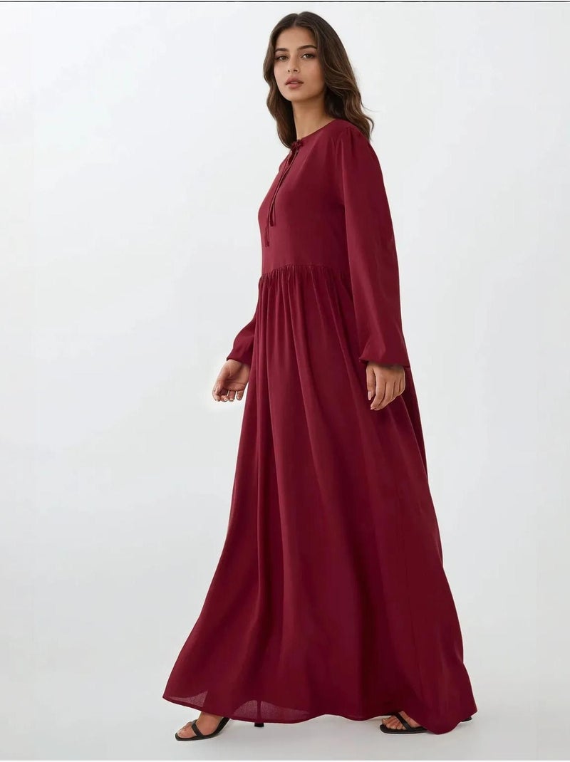 Vestido largo con corte en a y cuello redondo hiccup Rojo burdeos - Kiabi