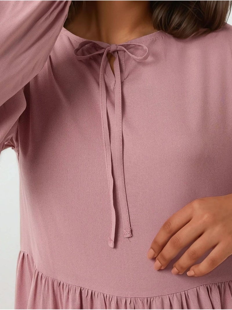 Vestido largo con corte en a y cuello redondo hiccup Rosa almendra - Kiabi