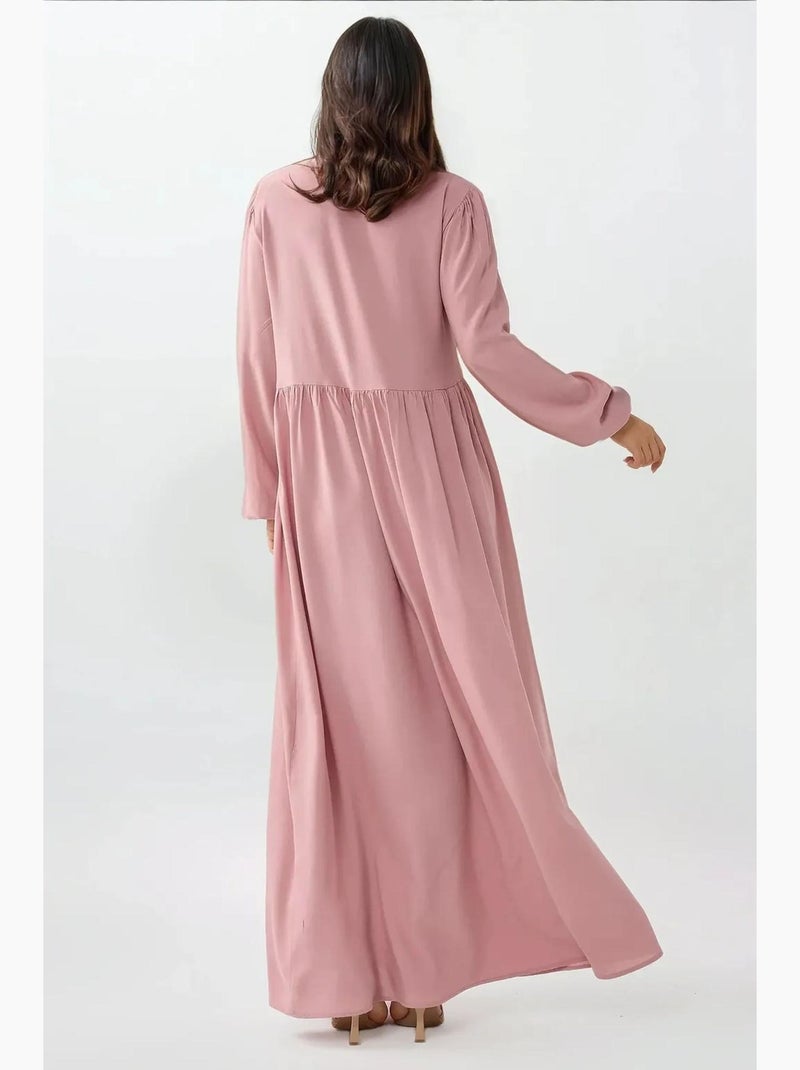 Vestido largo con corte en a y cuello redondo hiccup Rosa almendra - Kiabi