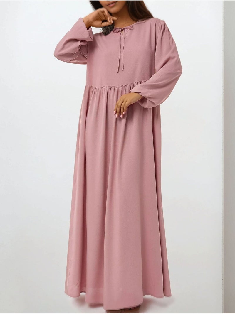 Vestido largo con corte en a y cuello redondo hiccup Rosa almendra - Kiabi