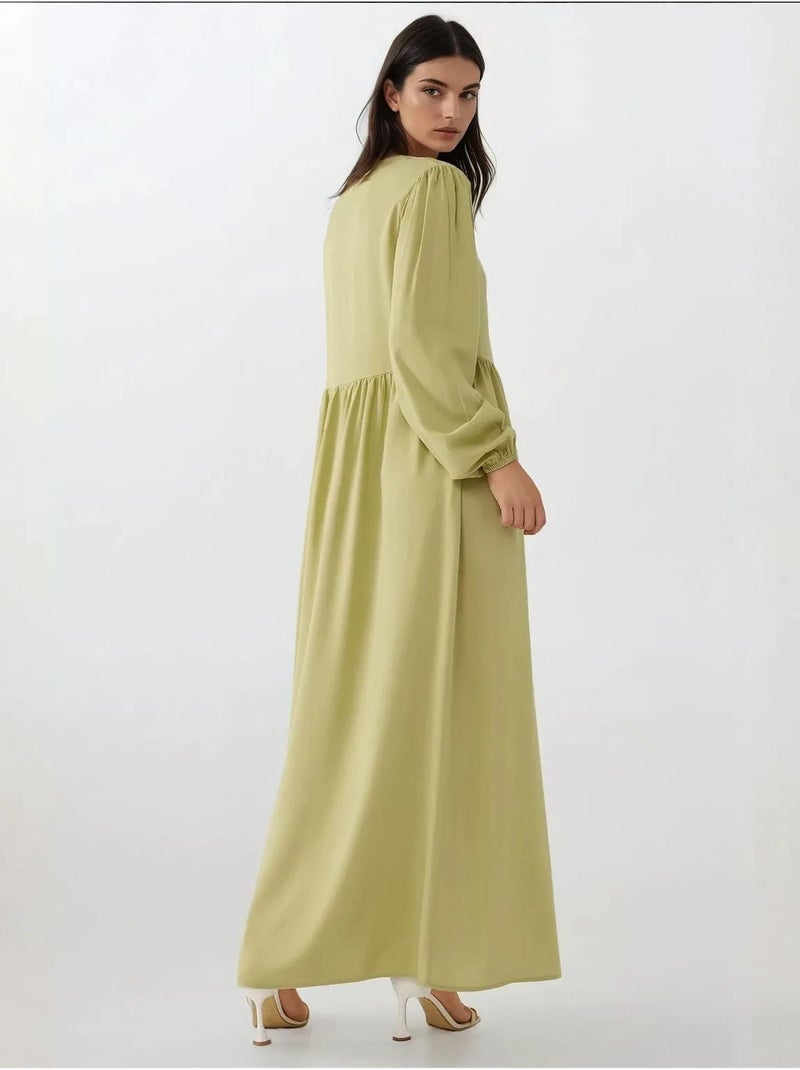 Vestido largo con corte en a y cuello redondo hiccup Verde caqui - Kiabi