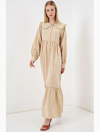 Vestido largo con cuello baby y cierre de botones bdart
