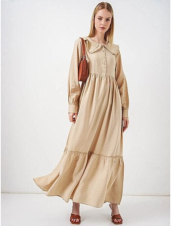 Vestido largo con cuello baby y cierre de botones bdart