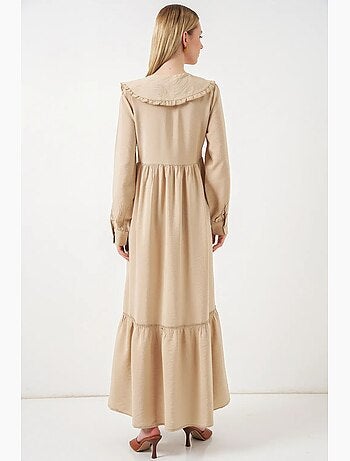 Vestido largo con cuello baby y cierre de botones bdart