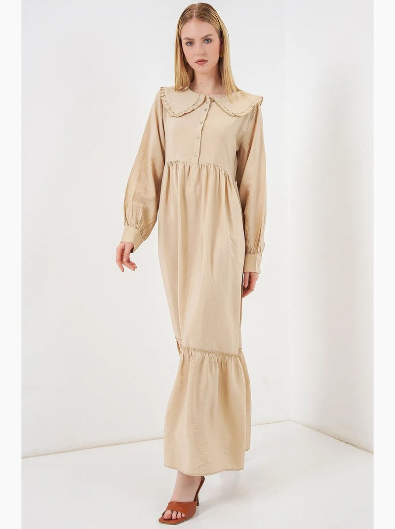 Vestido largo con cuello baby y cierre de botones bdart Beige arcilla - Kiabi