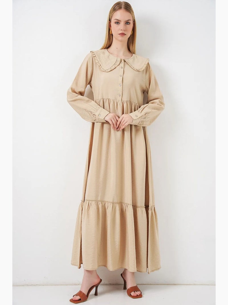 Vestido largo con cuello baby y cierre de botones bdart Beige arcilla - Kiabi