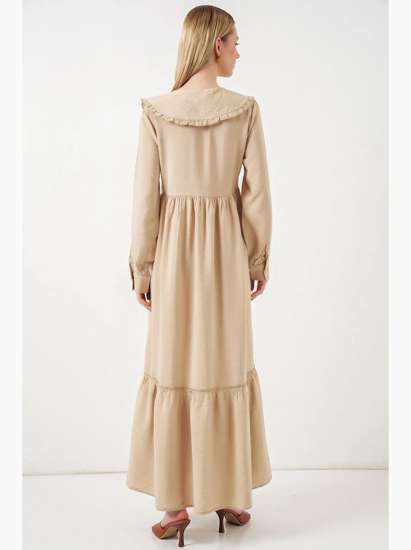 Vestido largo con cuello baby y cierre de botones bdart Beige arcilla - Kiabi