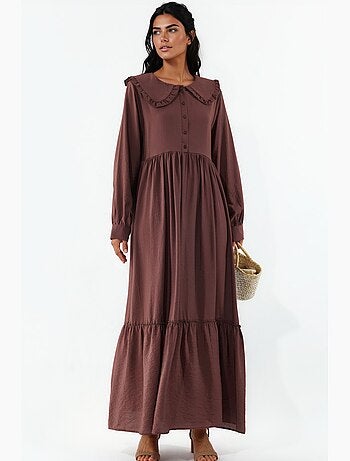 Vestido largo con cuello baby y cierre de botones bdart