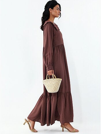 Vestido largo con cuello baby y cierre de botones bdart