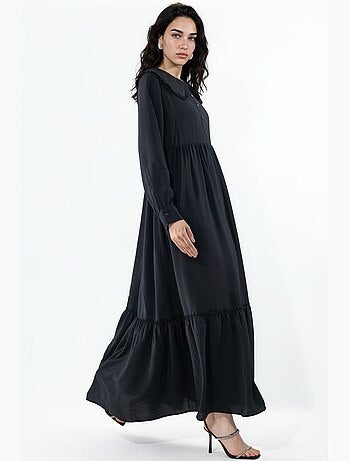 Vestido largo con cuello baby y cierre de botones bdart