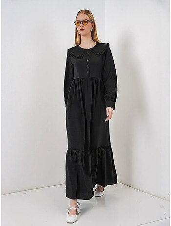 Vestido largo con cuello baby y cierre de botones bdart