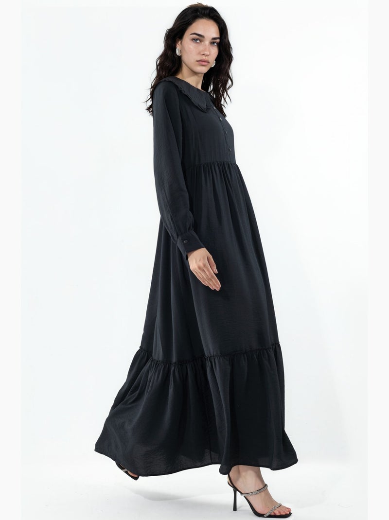 Vestido largo con cuello baby y cierre de botones bdart Negro - Kiabi