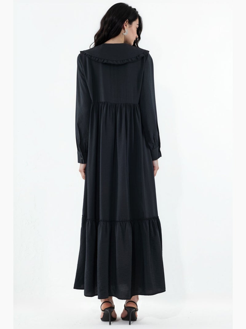 Vestido largo con cuello baby y cierre de botones bdart Negro - Kiabi