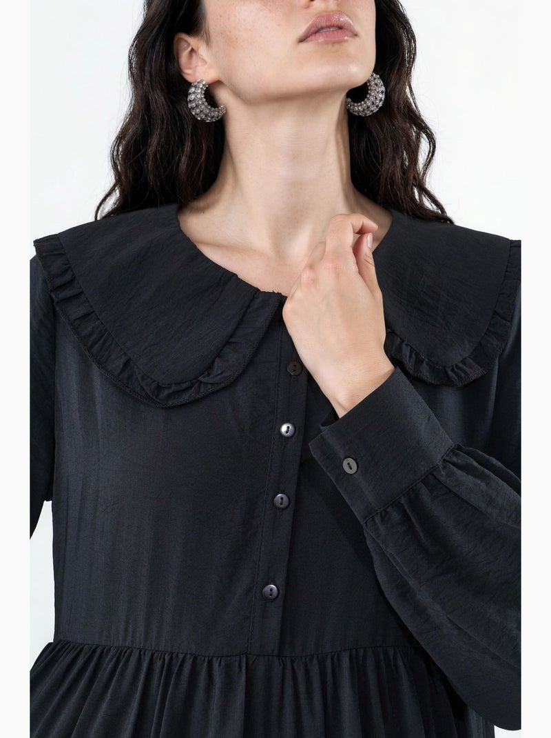 Vestido largo con cuello baby y cierre de botones bdart Negro - Kiabi
