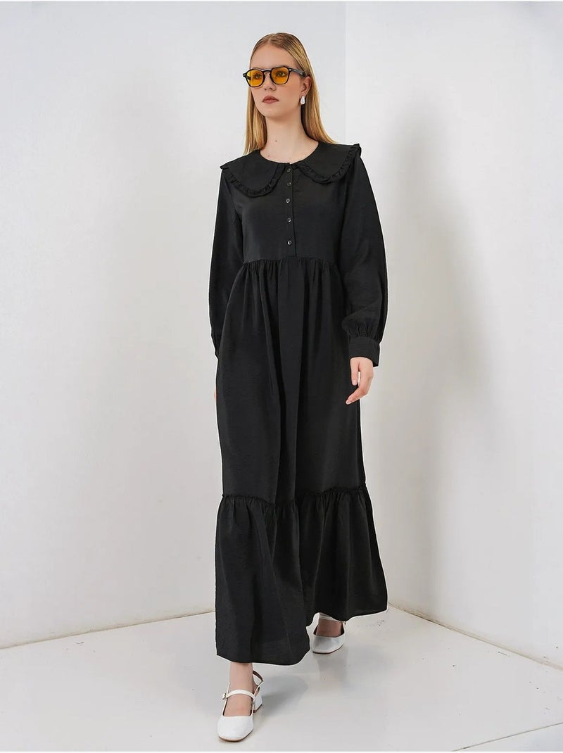 Vestido largo con cuello baby y cierre de botones bdart Negro - Kiabi