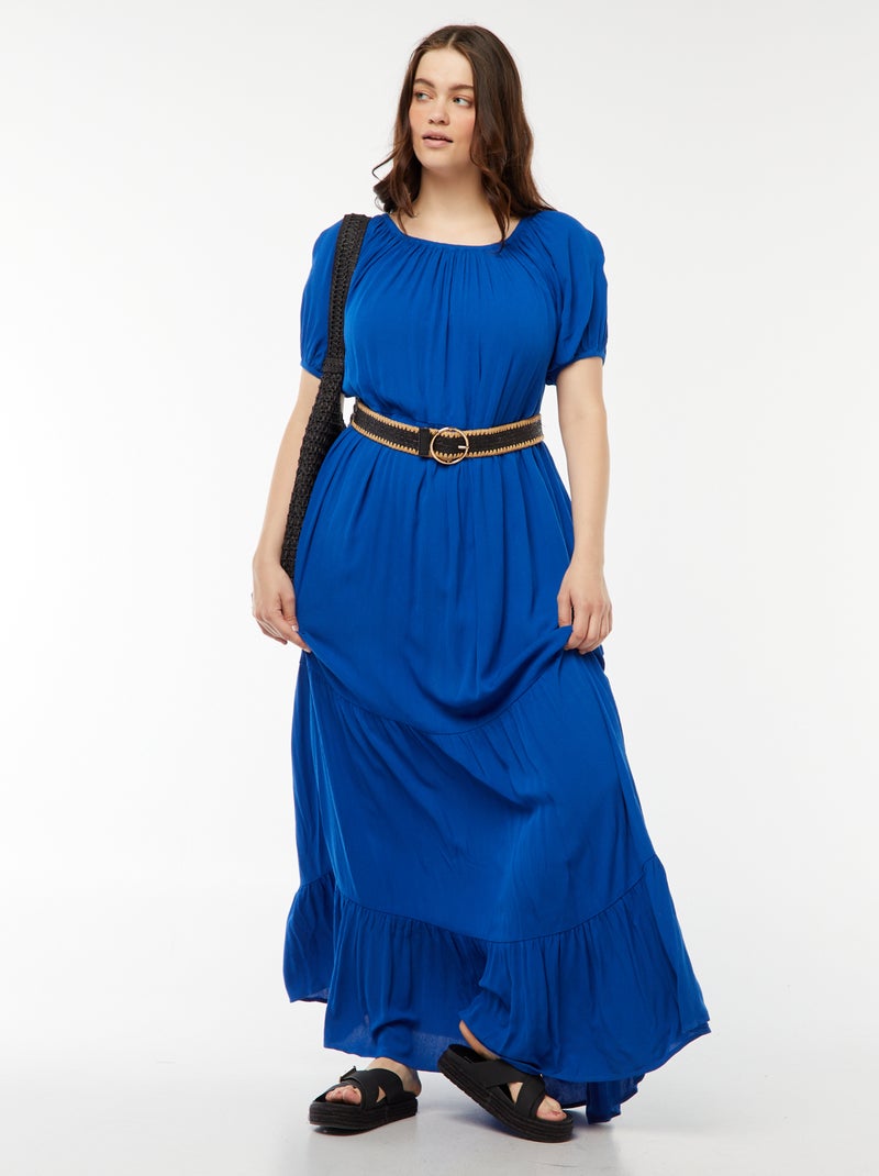 Vestido largo con cuello bardot Azul - Kiabi