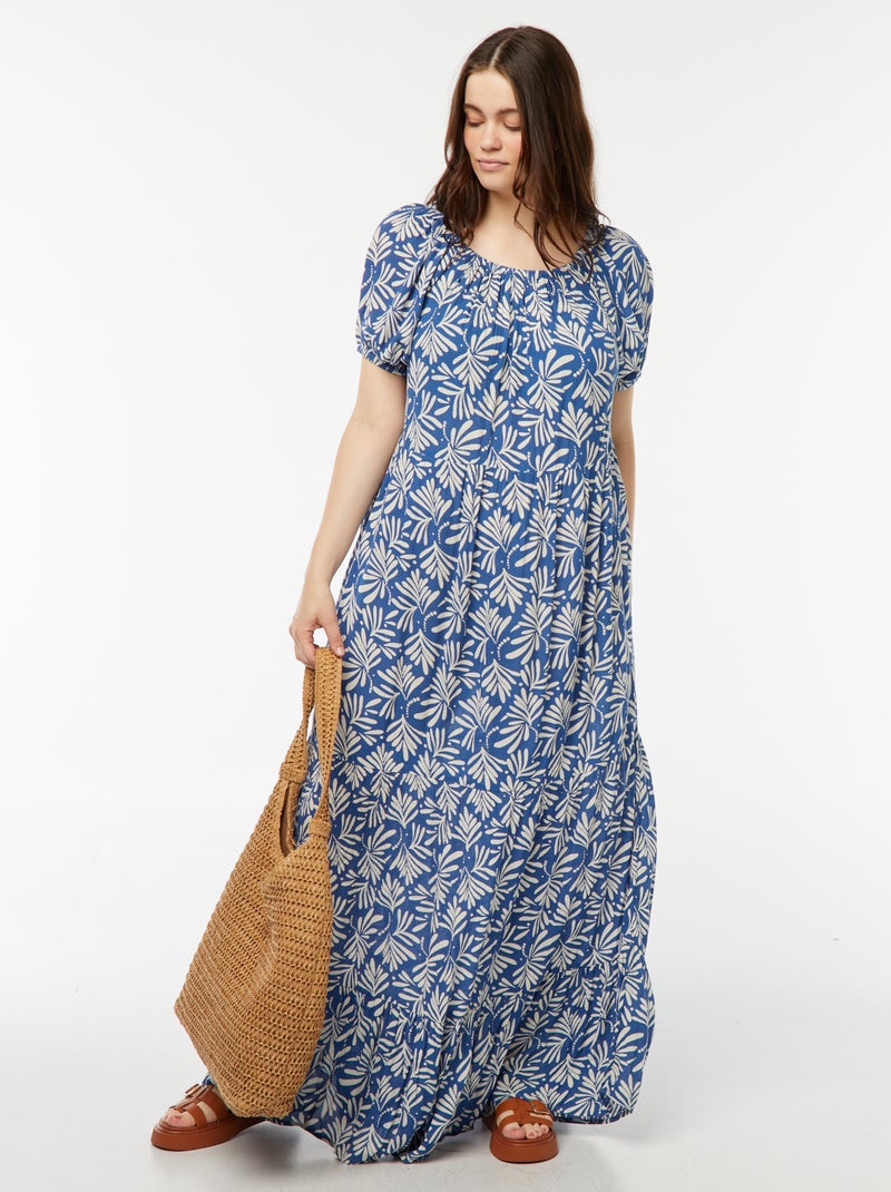 Vestido largo con cuello bardot Azul - Kiabi