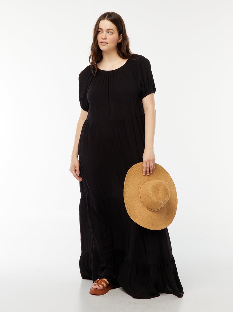 Vestido largo con cuello bardot negro - Kiabi
