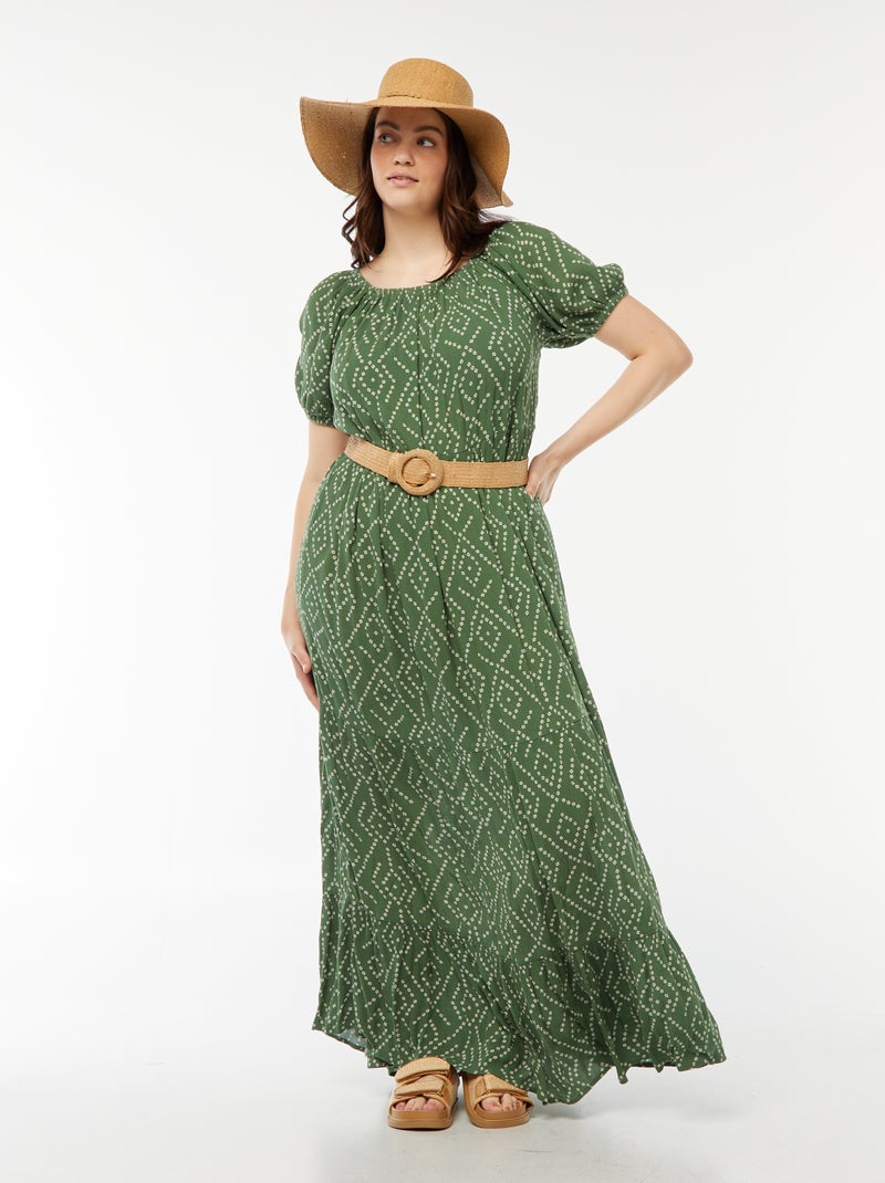 Vestido largo con cuello bardot Verde - Kiabi