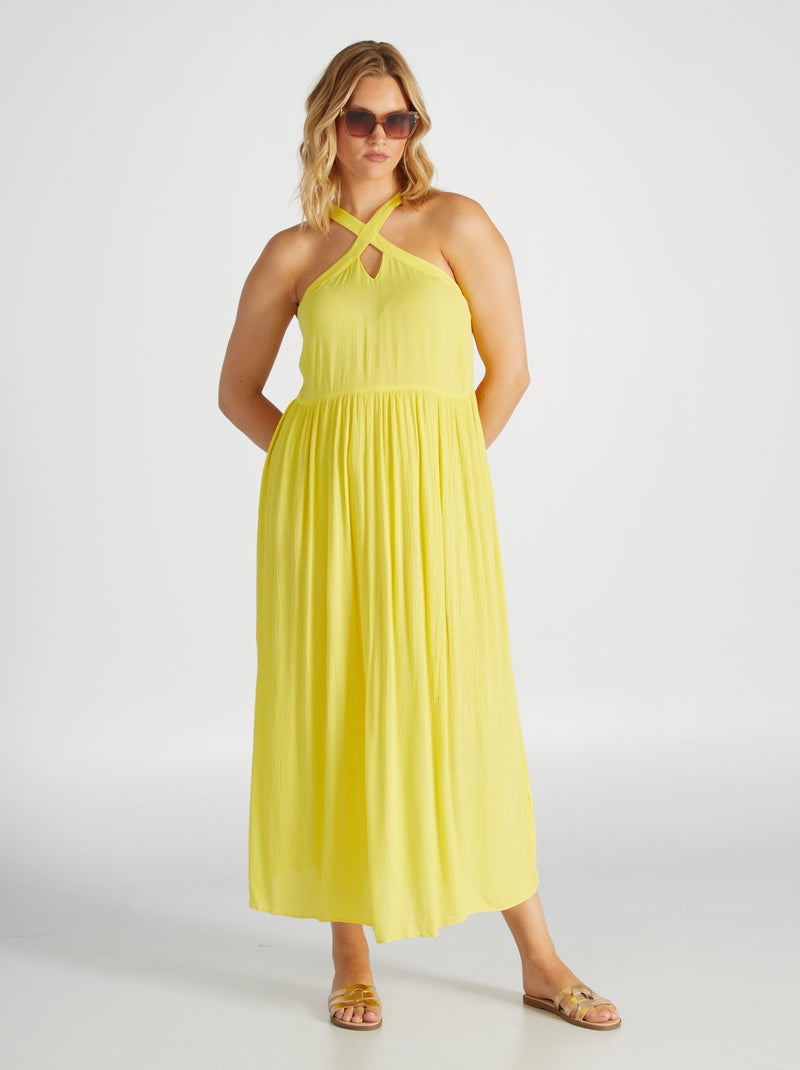 Vestido largo con cuello cruzado AMARILLO - Kiabi