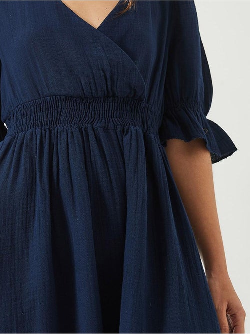 Vestido largo con cuello cruzado, cintura y mangas elásticas lucci - Kiabi