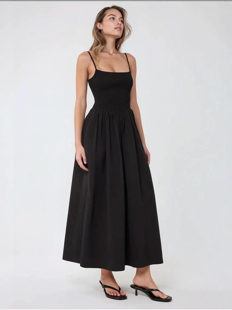Vestido largo con cuello cuadrado y forma de a hiccup Negro - Kiabi