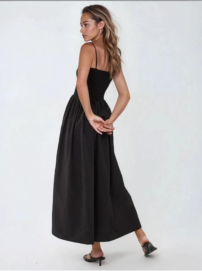Vestido largo con cuello cuadrado y forma de a hiccup Negro - Kiabi