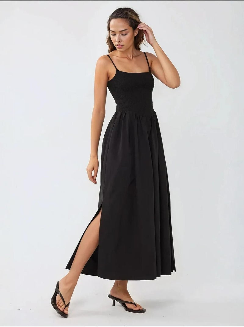 Vestido largo con cuello cuadrado y forma de a hiccup Negro - Kiabi